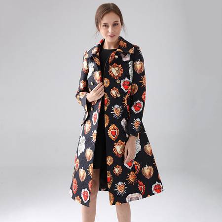 洋湖轩榭早春季新款女士外套欧美风时尚女式长款印花风衣外套a图片大全邮乐官方网站