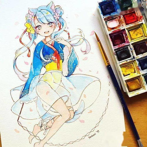 水彩插画小清新风格水彩女孩