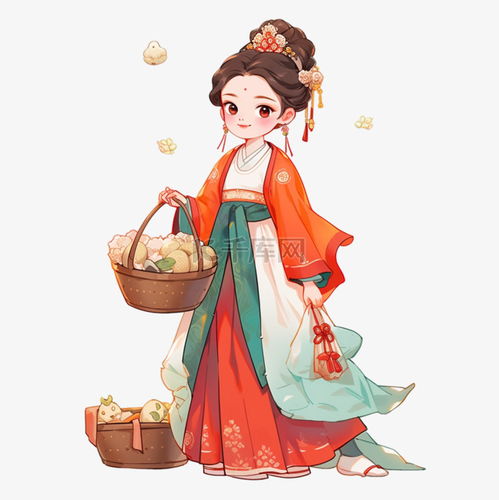 中秋节古代美女月饼卡通手绘元素素材图片免费下载千库网