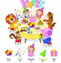 围在桌边的动物和气球卡通画eps免费下载边框相框素材