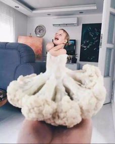 吃货妈妈用蔬菜水果做衣服,给女儿拍照,创意满分