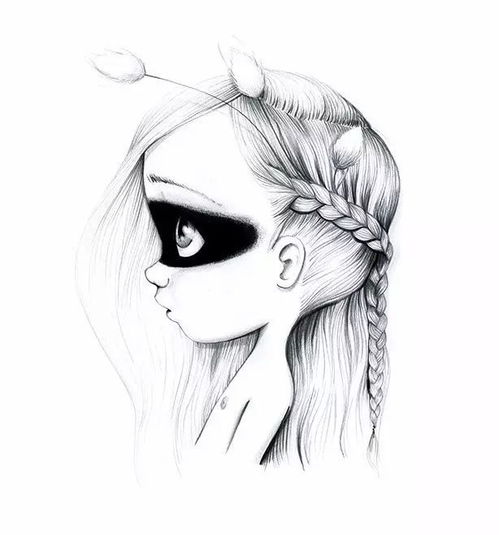 线条手绘风小女孩,小清新