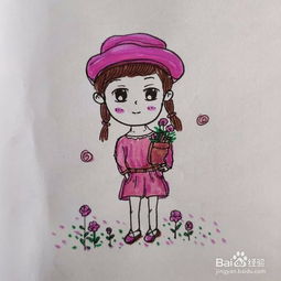 怎样画简单的女孩手拿花的插画
