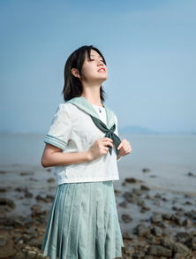 海边jk制服短发少女,可盐可甜清丽十足