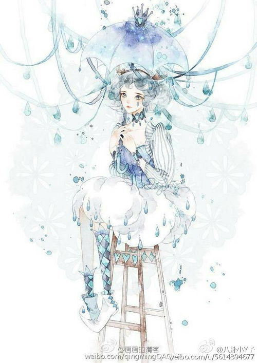 蓝色手绘二次元女生图片静谧唯美