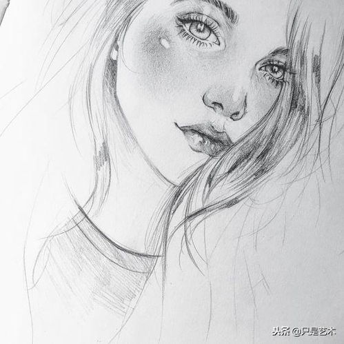 彩色素描女生头像唯美再爱