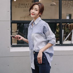 jeanesunp春装新款棉麻蓝白条纹衬衫女长袖韩版衬衣宽松气质春秋百搭潮