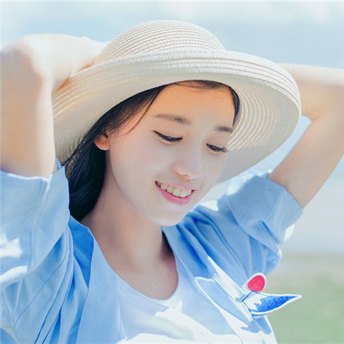 草帽蓝衣清新妹子