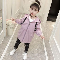 童装2018秋季新款女童休闲织带连帽风衣中大童韩版外套