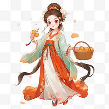 中秋节古代美女月饼卡通手绘元素素材图片免费下载千库网