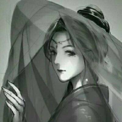 古风动漫女头忧伤唯美古风女子手绘黑白图片