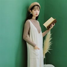 秋季女装中长款小清新背心长裙显瘦纯色毛线裙