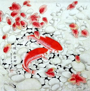 顾雪芳四尺斗方工笔画鲤鱼鸿运当头