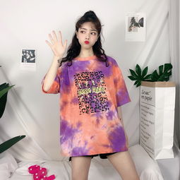 2019夏季新款网红扎染豹纹字母印花bf风宽松女学生短袖t恤中纺服饰v08四季星座网
