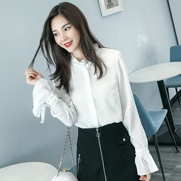 2019春装新款韩版衬衫女纯色喇叭袖雪纺衫打底衫气质百搭上衣女装