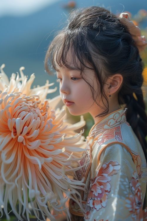 清新小女孩与鲜花人物肖像摄影摄影图下载至来源处