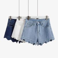 实拍2019夏季新款女装韩版个性排扣宽松高腰卷边修身牛仔短裤女士短裤图片大全深圳市宝安区沙井展隆服装厂