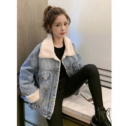 施悦名秋冬新款加绒翻领牛仔外套潮学生宽松bf风棉服女复古上衣a