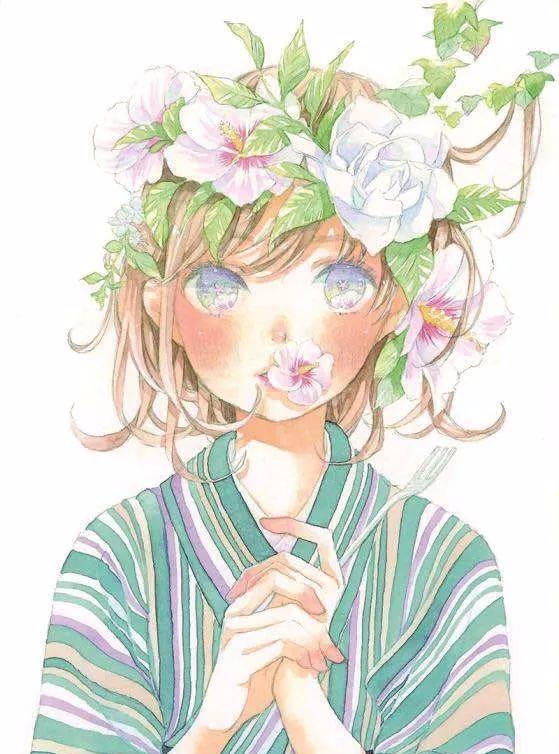 二次元少女水彩插画我爱了马上去画必须来收啊清新氧气系神仙临摹模板