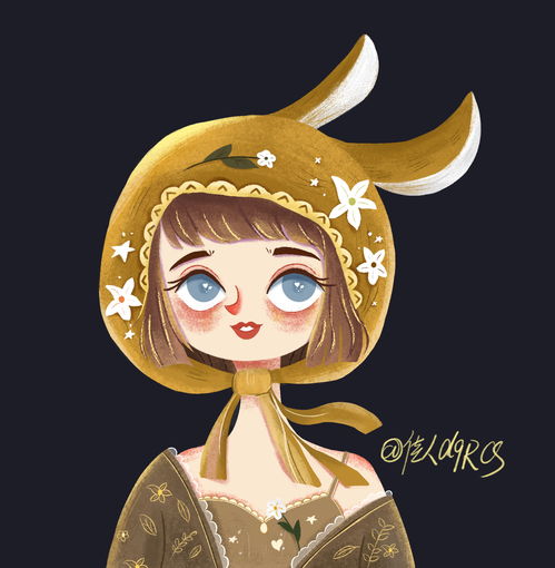 插画花和少女头像