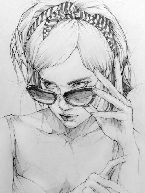 一组细节超棒的女生手绘头像线稿