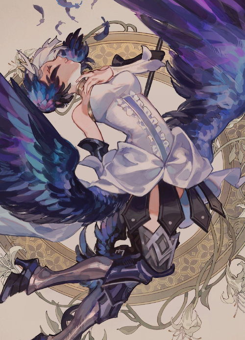 风格浓郁的二次元美少女同人插画,人物就像水晶拼合似的美