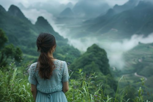 郊外旅游美丽女孩背影摄影图下载至来源处