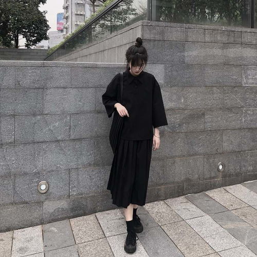 两件套装女韩版暗黑系少女七分袖衬衫上衣高腰百褶半身裙套装潮