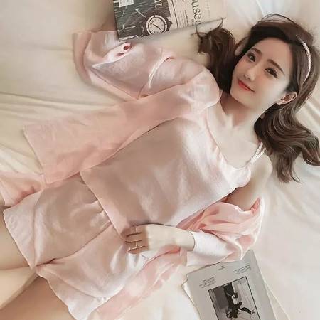 睡衣女夏冰丝性感薄款学生ins宽松吊带丝绸夏季三件套家居服套装