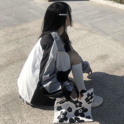 外套女春季韩版宽松拼色拉链开衫夹克百搭bf风学生运动休闲上衣潮