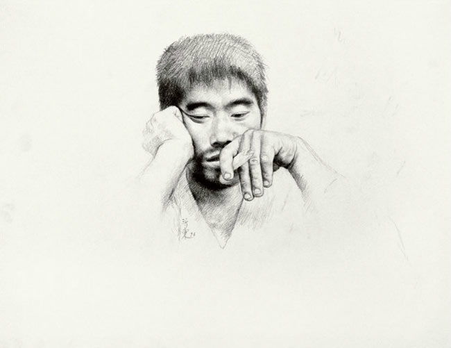 王沂东素描作品中年男人头像素描