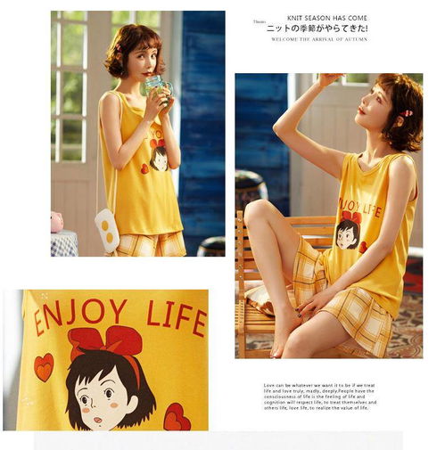 卓纪背心睡衣女夏季纯棉无袖薄款夏天ins风小女孩吊带家居服两件套装可出门