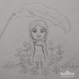 小清新简笔画叶子女孩花朵