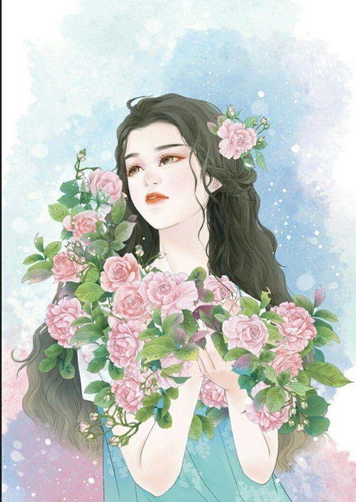 捧花小清新女孩的精致高清手绘,治愈插画
