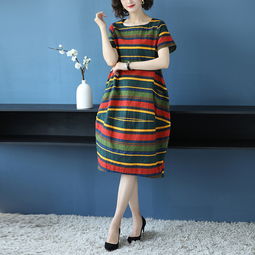 实拍棉麻连衣裙女夏新款流行中长款复古亚麻裙子大码条纹过膝长裙