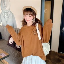 2020年秋冬新款韩版卡通绣花百搭圆领卫衣女长袖宽松上衣