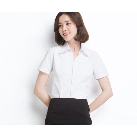 wq细斜纹短袖夏季职业修身女衬衫v领ol气质女装白色蓝色学生正装图片大全邮乐官方网站