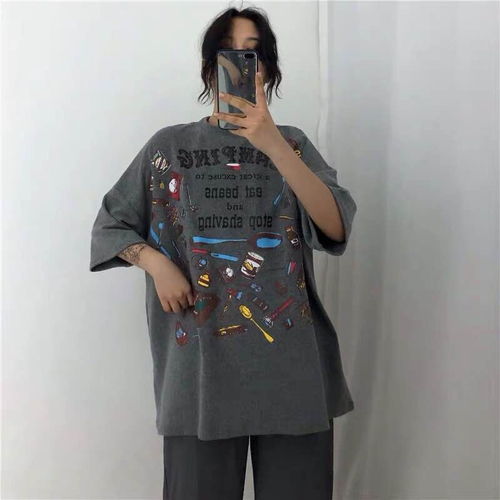 2020春夏新款韩版宽松短袖t恤女原宿bf风涂鸦印花打底衫冬季上衣