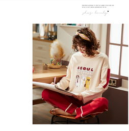 新品睡衣女秋韩版可爱卡通圆领棉质少女家居服可外穿套装
