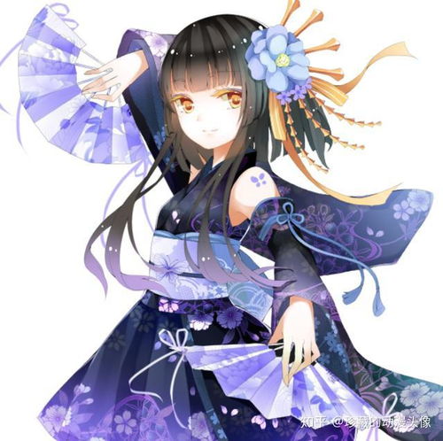 二次元和风美图身穿和服,笑容甜美,人见人爱的小姑娘