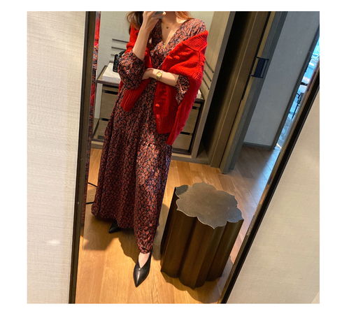 法式桔梗喜庆温柔风仙女超仙森系配大衣的内搭气质打底连衣裙子hdfs福卡商城