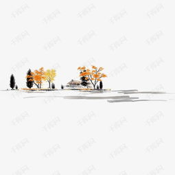 唯美精美中国风水彩风景树水房子素材图片免费下载高清装饰图案psd千库网图片编号1289029