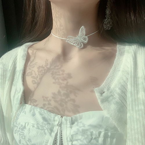 超仙女ins蕾丝蝴蝶项链简约锁骨链复古气质闺蜜同款项圈百搭颈链zzx