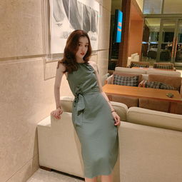 港风复古蝴蝶结绑带收腰连衣裙夏季挂脖吊带裙露肩长裙中纺服饰v151四季星座网