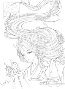 干货100张女生绘画线稿素材,二次元动漫古风美女