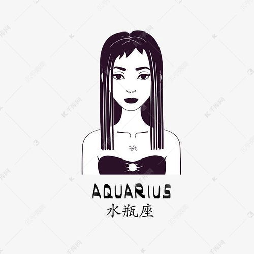 手绘黑白线条十二星座水瓶座女孩素材图片免费下载千库网
