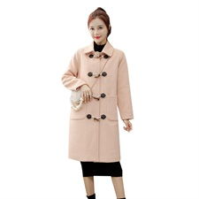 学院风牛角扣羊毛大衣女宽松中长款2019冬季新品复古蓝色流行大衣