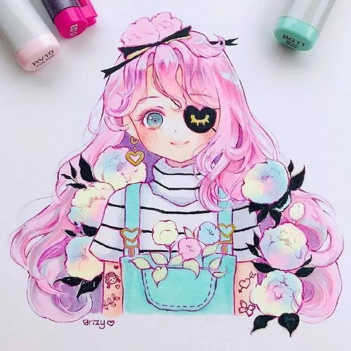 甜美可爱的卡通女孩,ins画师aanzzyy的马克笔绘画作品