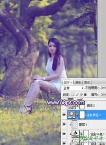 photoshop给外景长腿美女个人艺术照摄影图片调出小清新蓝黄色6