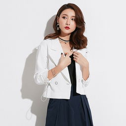 施悦名2018秋季新款品牌女装韩版修身纯色气质通勤西装领长袖短外套女
